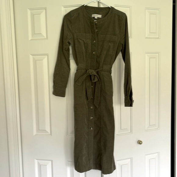 LOFT | Dresses | Loft Size Olive Green Corduroy Button And Belted Midi Dress  | Poshmark